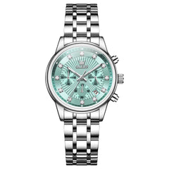 OLEVS 3669 Quartz Multi Dial Diamond Watch For Women - Leather Black White Watch | Olevs Watch Store