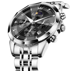 OLEVS 3673 Quartz 3D Rhombic Mirror Chronograph Watch For Men - All Black Watch | Olevs Watch Store