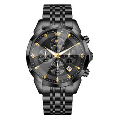 OLEVS 3673 Quartz 3D Rhombic Mirror Chronograph Watch For Men - All Black Watch | Olevs Watch Store