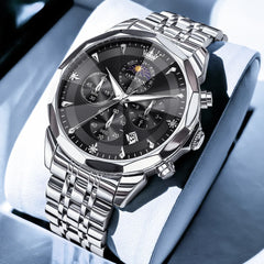 OLEVS 3673 Quartz 3D Rhombic Mirror Chronograph Watch For Men - All Black Watch | Olevs Watch Store