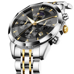 OLEVS 3673 Quartz 3D Rhombic Mirror Chronograph Watch For Men - All Black Watch | Olevs Watch Store