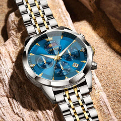 OLEVS 3673 Quartz 3D Rhombic Mirror Chronograph Watch For Men