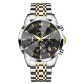 OLEVS 3673 Quartz 3D Rhombic Mirror Chronograph Watch For Men - Two Tone Black Watch | Olevs Watch Store