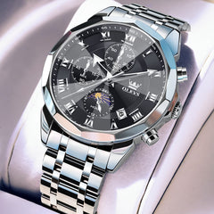 OLEVS 3675 Quartz 3D Rhombic Roman Chronograph Watch For Men - Silver White Watch | Olevs Watch Store