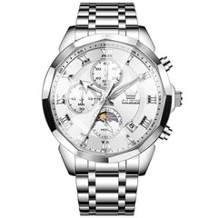OLEVS 3675 Quartz 3D Rhombic Roman Chronograph Watch For Men - Silver White Watch | Olevs Watch Store