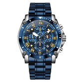 OLEVS 3689 Luxury Chronograph Moon Phase Quartz Watch for Men - All Blue Watch | Olevs Watch Store