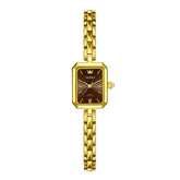 OLEVS 3691 Petite Rectangle Quartz Womens Watch Stainless Steel - All Gold Brown Watch | Olevs Watch Store