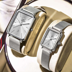OLEVS 3692 Matching Couples Watch Set Rectangle Minimalist Mesh
