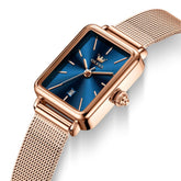 OLEVS 3692 Petite Rectangle Mesh Womens Dress Watch - Rose Blue Watch | Olevs Watch Store
