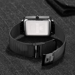 OLEVS 3692 Rectangle Minimalist Mesh Mens Dress Watch - All Black Watch | Olevs Watch Store