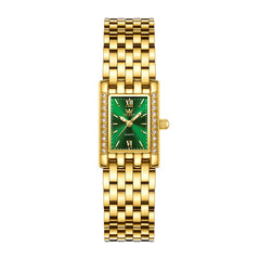 OLEVS 3700 Petite Rectangle Crystal Womens Watch Stainless Steel - Gold Green Watch | Olevs Watch Store