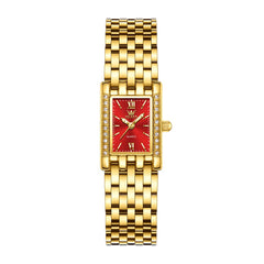 OLEVS 3700 Petite Rectangle Crystal Womens Watch Stainless Steel - Gold Green Watch | Olevs Watch Store