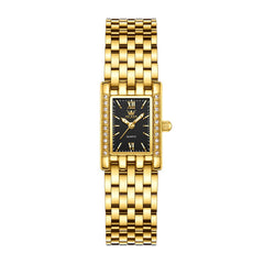 OLEVS 3700 Petite Rectangle Crystal Womens Watch Stainless Steel - Gold Green Watch | Olevs Watch Store