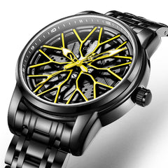 OLEVS 3701 Racing Wheel Openwork Sport Mens Quartz Watch - Mechanical Silver Watch | Olevs Watch Store