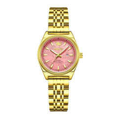 OLEVS 3703 Elegant Textured Dial Stainless Steel Womens Watch - Gold Pink Watch | Olevs Watch Store
