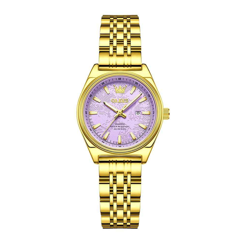OLEVS 3703 – Elegant Textured Dial Stainless Steel Womens Watch