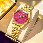 OLEVS 3703 Elegant Textured Dial Stainless Steel Womens Watch