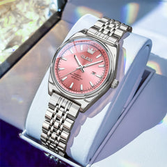 OLEVS 3703 Elegant Textured Dial Stainless Steel Womens Watch - Silver Purple Watch | Olevs Watch Store