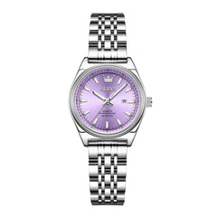 OLEVS 3703 Elegant Textured Dial Stainless Steel Womens Watch - Silver Purple Watch | Olevs Watch Store