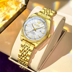 OLEVS 3703 Elegant Textured Dial Stainless Steel Womens Watch