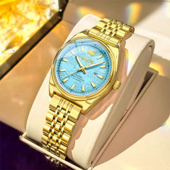 OLEVS 3703 Elegant Textured Dial Stainless Steel Womens Watch