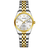 OLEVS 3705 Classic Luxury Fluted Bezel Quartz Watch for Women - Two-Tone White Watch | Olevs Watch Store