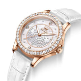 OLEVS 3715 – Women's Diamond Mother of Pearl Leather Watch