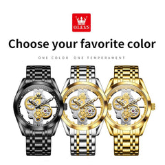 OLEVS 3725 Skeleton Luminous Quartz Watch for Men - Gold Watch | Olevs Watch Store