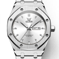 OLEVS 3726 Octagonal Luminous Quartz Watch for Men - Silver Grey Watch | Olevs Watch Store
