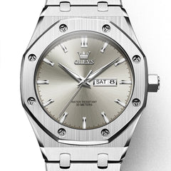 OLEVS 3726 Octagonal Luminous Quartz Watch for Men - Silver Grey Watch | Olevs Watch Store