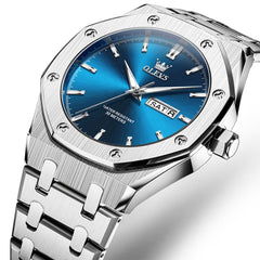 OLEVS 3726 Octagonal Luminous Quartz Watch for Men - Silver Grey Watch | Olevs Watch Store
