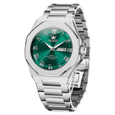 OLEVS 3727 Geometric Luminous Quartz Watch for Men - Silver Green Watch | Olevs Watch Store