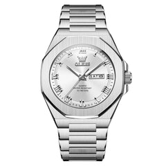 OLEVS 3727 Geometric Luminous Quartz Watch for Men - Silver White Watch | Olevs Watch Store