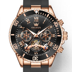Rose Gold Black chronograph dial close-up - OLEVS 3730