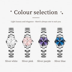 OLEVS 3735 Elegant Small Dial Luminous Quartz Watch for Women - Silver Blue Watch | Olevs Watch Store