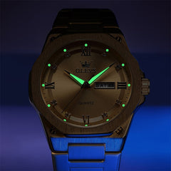 OLEVS 3736 Polygonal Diamond Quartz Watch for Men - Gold Watch | Olevs Watch Store