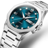 OLEVS 3736 Polygonal Diamond Quartz Watch for Men - Silver Blue Watch | Olevs Watch Store