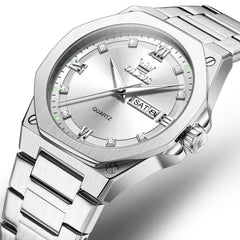 OLEVS 3736 Polygonal Diamond Quartz Watch for Men - Silver White Watch | Olevs Watch Store