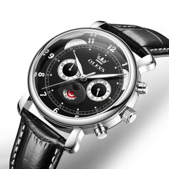 black dial multifunction quartz watch closeup - OLEVS 3753