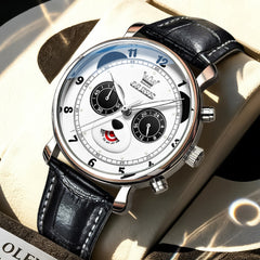 white dial chronograph watch lifestyle closeup - OLEVS 3753