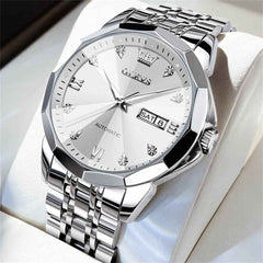 OLEVS 9982 – Men's 3D Diamond Cut Mirror Automatic Mechanical Watch Day Date