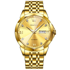 OLEVS 3D Diamond Cut Mirror Automatic Mechanical Watch 9982 Day Date for Men - All Gold Watch | Olevs Watch Store
