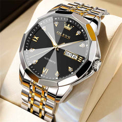 OLEVS 9982 – Men's 3D Diamond Cut Mirror Automatic Mechanical Watch Day Date