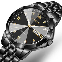 OLEVS 3D Diamond Cut Mirror Automatic Mechanical Watch 9982 Day Date for Men - All Gold Watch | Olevs Watch Store