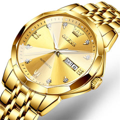 OLEVS 3D Diamond Cut Mirror Automatic Mechanical Watch 9982 Day Date for Men - All Gold Watch | Olevs Watch Store
