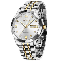 OLEVS 3D Diamond Cut Mirror Automatic Mechanical Watch 9982 Day Date for Men - All Gold Watch | Olevs Watch Store