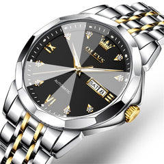 OLEVS 3D Diamond Cut Mirror Automatic Mechanical Watch 9982 Day Date for Men - All Gold Watch | Olevs Watch Store
