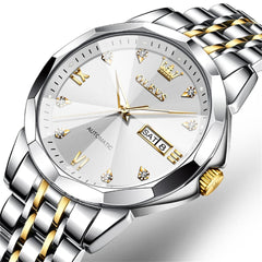 OLEVS 3D Diamond Cut Mirror Automatic Mechanical Watch 9982 Day Date for Men - All Gold Watch | Olevs Watch Store
