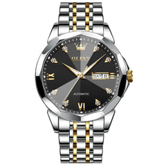 OLEVS 3D Diamond Cut Mirror Automatic Mechanical Watch 9982 Day Date for Men - All Gold Watch | Olevs Watch Store