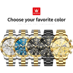 OLEVS 3D Rhombic Chronograph Quartz Watch for Men 3678 - All Gold Watch | Olevs Watch Store